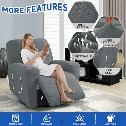 MAXIJIN Waterproof Recliner Chair Covers for Pet & Kids, Light Gray