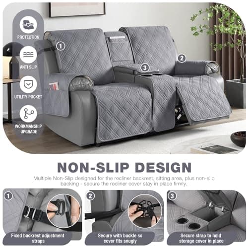 Waterproof Loveseat Recliner Cover for Pets and Kids - Gray (2 Seater)