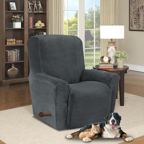 AZON Velvet Stretch Recliner ChairCover, 1-Piece Washable, Elastic Protector