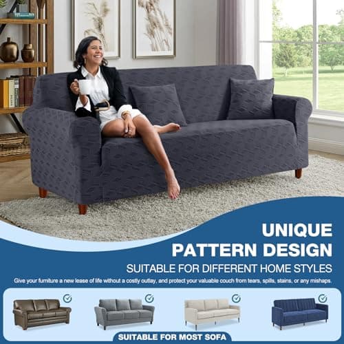 TAOCOCO Dark Grey 3 Seater Stretch Sofa Cover with Throw Pillow Protectors