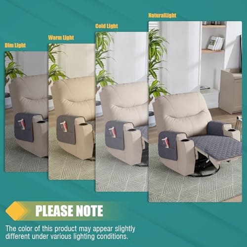 Ruaozz Waterproof Recliner Chair Covers with Arms, Washable and Non Slip, Dark Grey