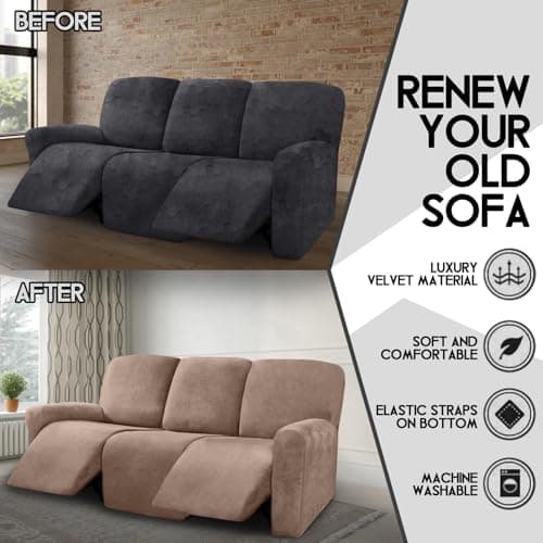 ULTICOR Stretch Velvet 3 Seater Recliner Sofa Covers (Sand)