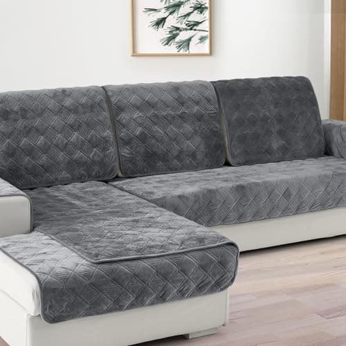 Dark Grey Anti-Slip Couch Cover for 3 CushionSectional Sofa - Deep Dream