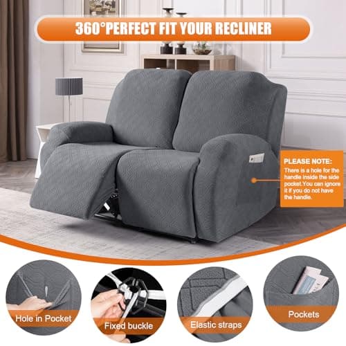 VANSOFY 2-Piece Stretch Recliner Couch Cover with Pockets(Dark Gray)