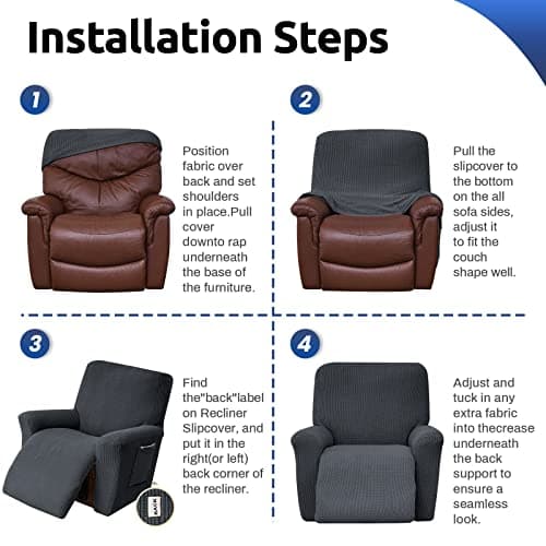 KEKUOU Stretchy Recliner Cover for Charcoal Lazy Boy with Elastic Bottom