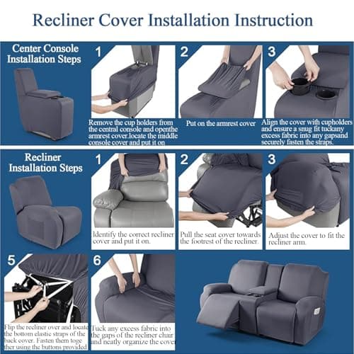 Light Grey Stretch Recliner Sofa Slipcover with Console