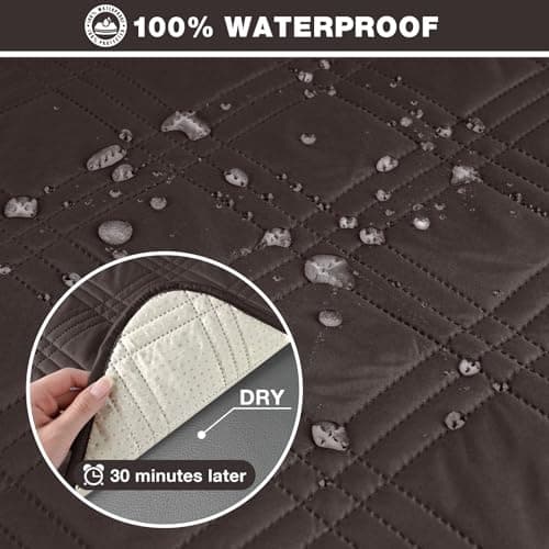 Waterproof Recliner Sofa Cover for 3 Seat Couch - Non Slip, 3-Piece with Straps, Washable - Kids and Pets (3 Seater, Chocolate)