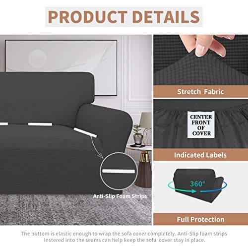 100% Waterproof Loveseat Couch Cover, Dual Stretch Jacquard Slipcover, Leakproof Protector for Kids and Pets (Dark Gray)