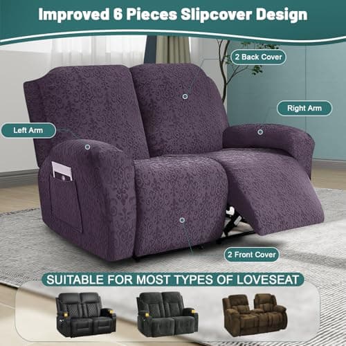 Brown 6-Piece Stretch Jacquard Loveseat Cover, Soft & Breathable, Elastic Fit, Pet-Friendly Protection