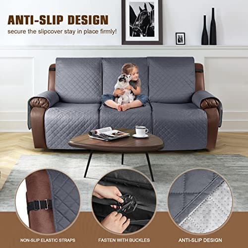 KinCam Waterproof 3 Seat Recliner Sofa Cover, Grey Protector