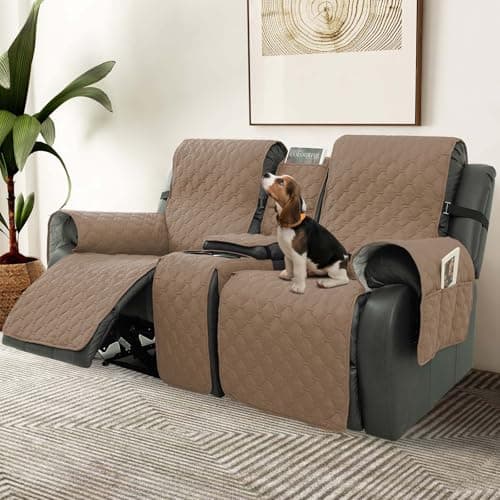 Waterproof Grayish Brown Recliner Cover with Center Console, Pet & Kids Protector