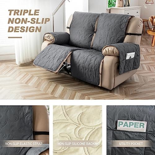 Genina 100% Waterproof Couch Covers for 2 Cushion Reclining Sofas (Dark Gray)
