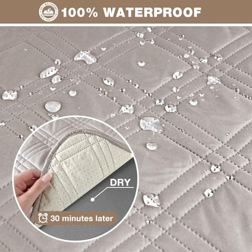 Waterproof Recliner Sofa Cover for 3 Seat Couch - Non Slip, 3-Piece with Straps, Washable - Kids and Pets (3 Seater, Chocolate) — Cream