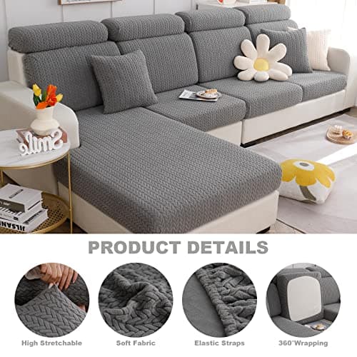 Dark Grey Stretch Slipcover for L Shape Sectional Sofa (Back Cover)
