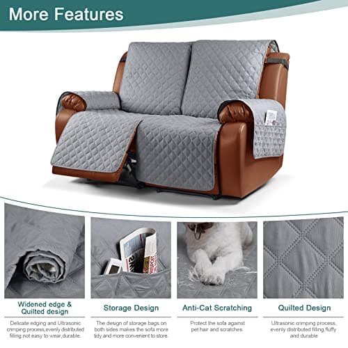 Ruaozz Waterproof Recliner Sofa Cover for Kids, Dogs, Pets (Light Grey, 2 Seater)
