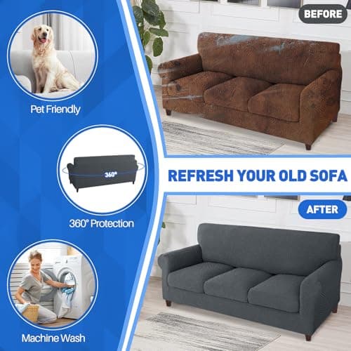 MAXIJIN 4-Piece Dark Gray Non-Slip Couch Cover for 3-Cushion Sofa Pet Friendly