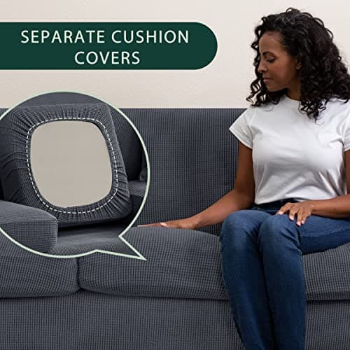 CHUN YI Stretch Sofa Cover, 3 Seat, Grey Checks Spandexсалон coverage