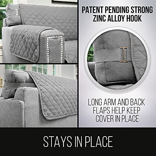 Light Gray Charcoal Quilted Microfiber Reversible Stain Shield Dog Resistant Slipcover