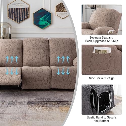 Soft Jacquard Stretch Recliner Sofa Slipcover 3-Cushion Sectional