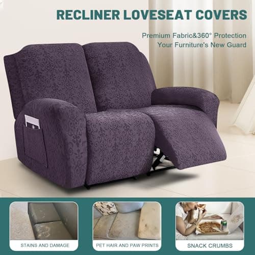 Brown 6-Piece Stretch Jacquard Loveseat Cover, Soft & Breathable, Elastic Fit, Pet-Friendly Protection