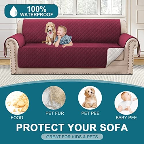 Burgundy 100% Waterproof Couch Cover for 3 Cushion Sofa (Sofa 70") Pet Friendly