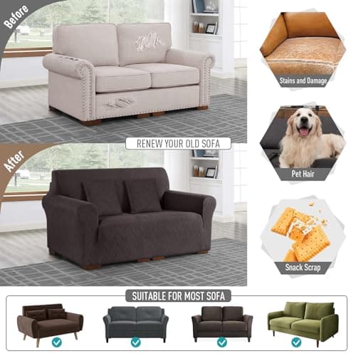 Ruaozz Universal Sofa Cover for 2 Cushion Couch, Chocolate