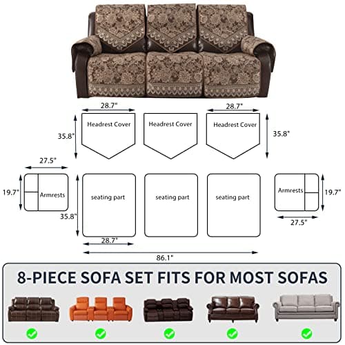 LUFEIJIASHI Waterproof Recliner Sofa Covers Brown 3 Seater
