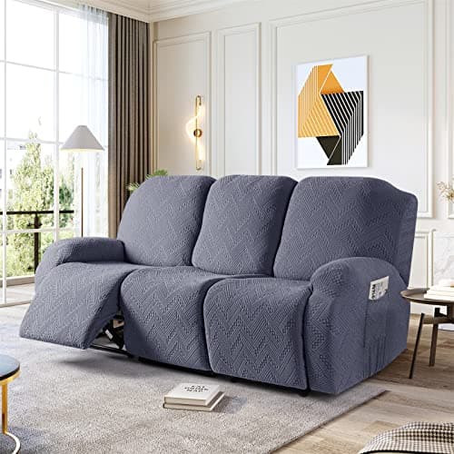 Stretch 3-Pieces Recliner Sofa Covers with Pockets, Blue Gray