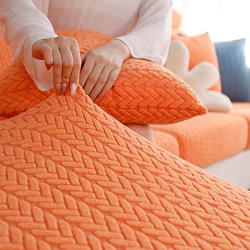 Elastic Couch & Sectional Slipcovers L-Shaped Chaise Grey/White Living Room Furniture Protector — A Wheat Orange