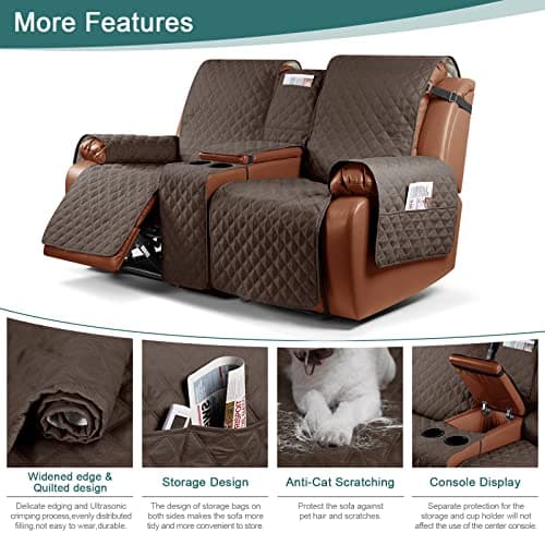 Ruaozz Waterproof Recliner Loveseat Cover for Double Recliner Sofa for Kids, Dogs, Pets