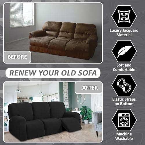 ULTICOR Jacquard Recliner Sofa Covers for 3 Cushion Recliners (Black)