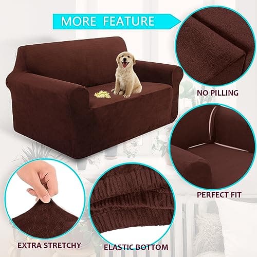 U-NICE HOME Velvet Couch Covers for 3 Cushion Sofas (Large, Chocolate)