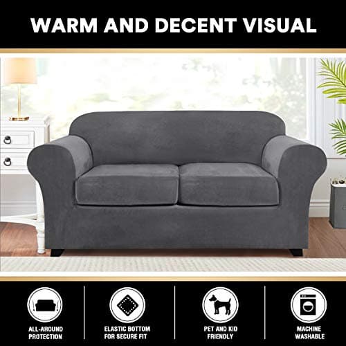 PrinceDeco Grey Velvet Loveseat Cover, Washable, Up to 72" Wide