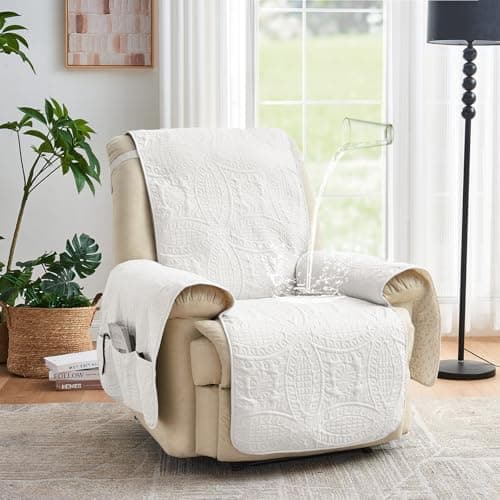 Water-Repellent White Recliner Slipcover, Stay-In-Place Pet-Friendly Washable Cover (22")