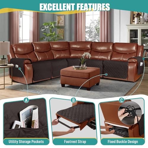 Ruaozz Chocolate L-Shaped Recliner & Chaise Sofa Cover