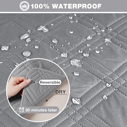 TAOCOCO Waterproof L-Shaped Sectional Sofa Covers, Large Gray, Reversible, Pet & Kids Protection