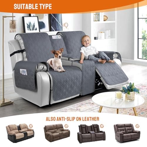 VANSOFY Dark Gray 100% Waterproof Loveseat Recliner Cover