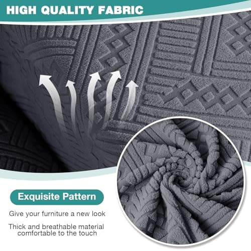 Oversized Chaise Couch Cover for L Shape Sofa with Pockets - Dark Gray