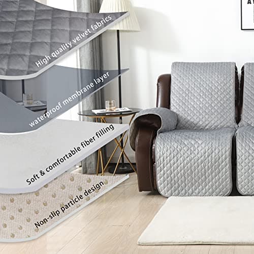 LUFEIJIASHI Velvet Non-Slip Recliner Sofa Covers, Grey, 3 Seater