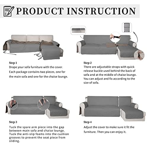 Waterproof L Shape Couch Cover for Dogs & Pets (Large, Gray)