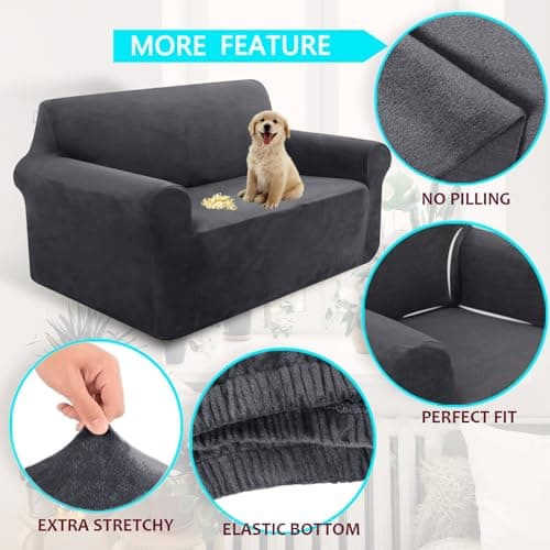U-NICE HOME Velvet Sofa Covers for 3 Cushion Couch (Large, Dark Grey)