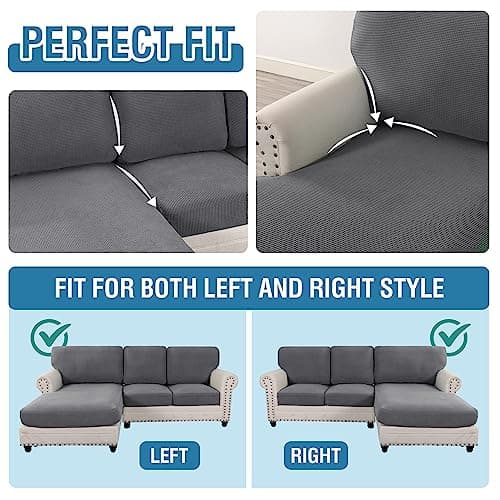 H.VERSAILTEX 2025 New 6-Piece Stretch Sectional Couch Covers Grey