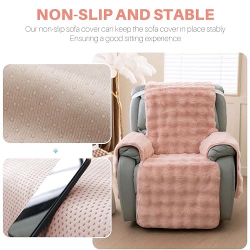 Thick Plush Rabbit Recliner Chair Cover, Non-Slip & Elastic Straps, Furniture Protector