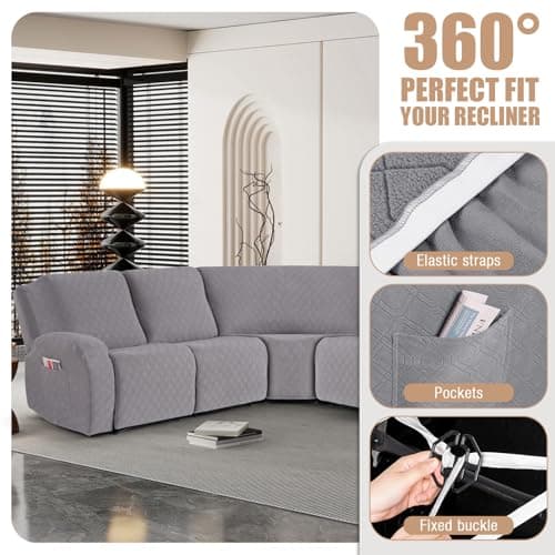 VANSOFY Large Reclining Sectional Sofa Covers, Light Gray