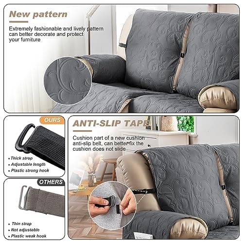 Genina 100% Waterproof Couch Covers for 2 Cushion Reclining Sofas (Dark Gray)