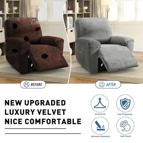 2025 Velvet Oversized Recliner Cover for Lazy Boy, Soft & Stretchy (Grey)