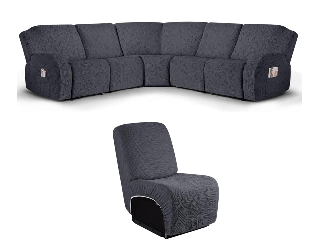 Ruaozz Dark Gray Recliner Sectional Couch Covers+ Armless Cover