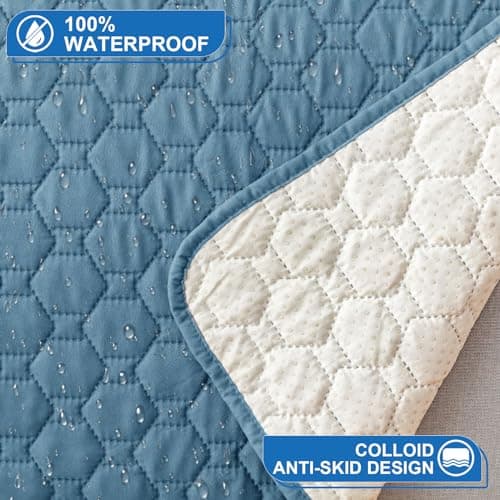 100% Waterproof Non-Slip Recliner Cover with 5 Pockets, Gray Blue