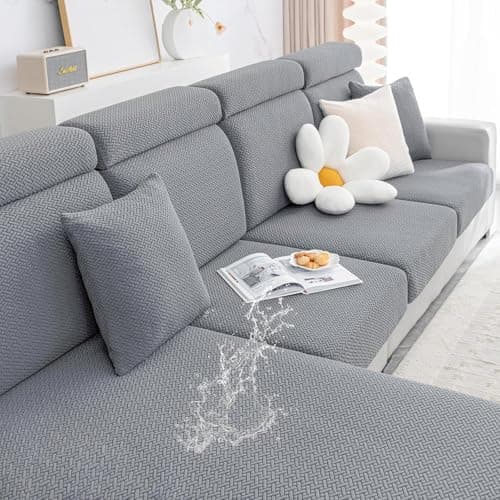 Smiry L Shape Chaise Lounge Sofa Slipcover, Grey — Light Grey
