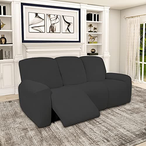 Dual Waterproof 100% Stretch Recliner Sofa Cover, 8-Piece Jacquard Slipcover (Dark Gray, 3 Seat Sofa)